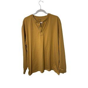 L.L. Bean Mens XXL Regular Henley Long Sleeve Shirt Mustard Yellow 100% Cotton